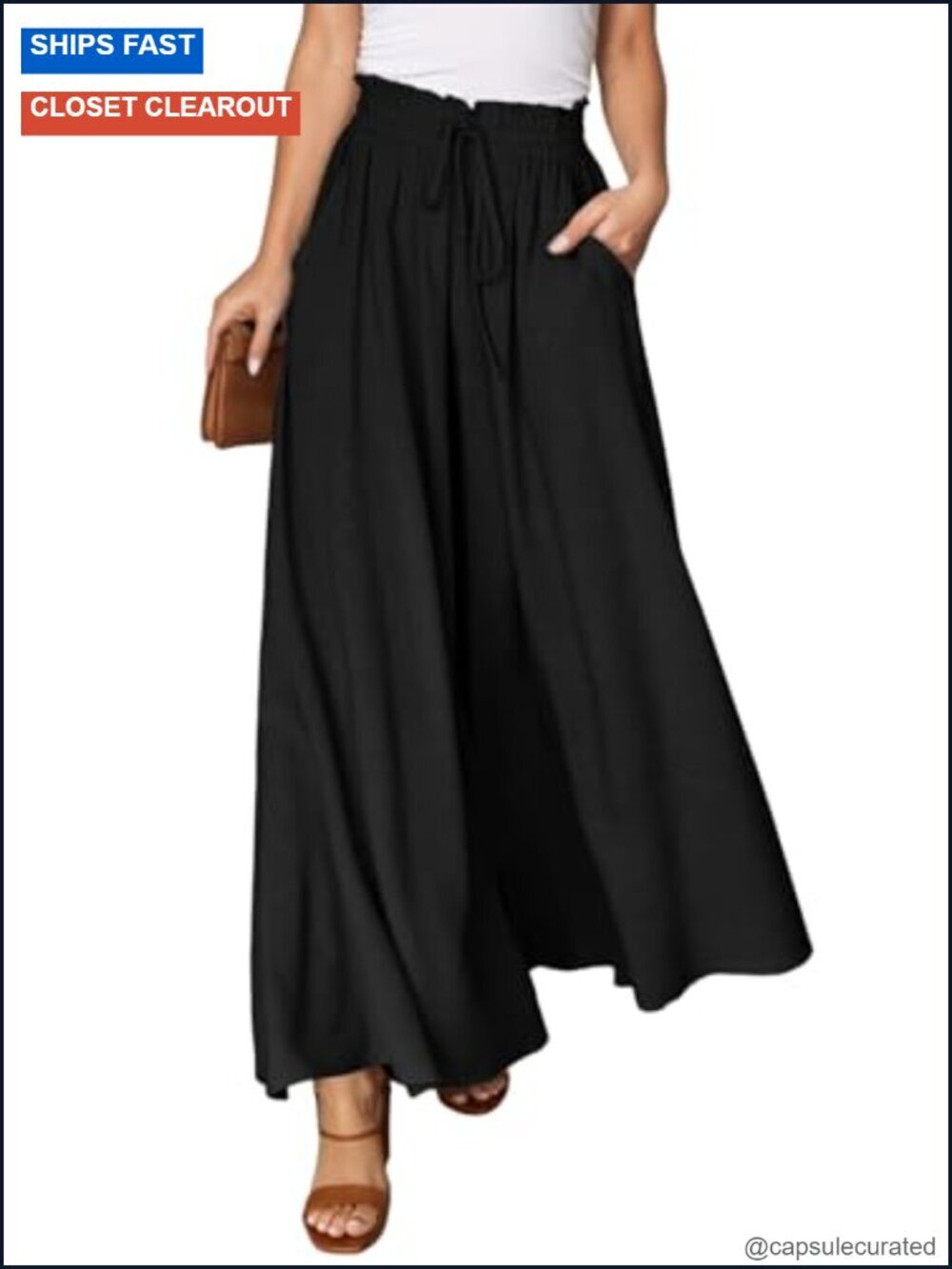 Casual Elastic Waist Wide Leg Pants with Pockets
